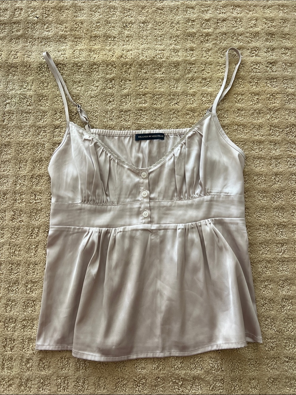 Brandy Melville Cream Satin Button-Front Cami